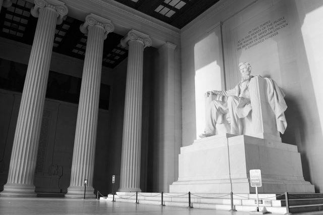 Lincoln Memorial in morning light — black and white · 02