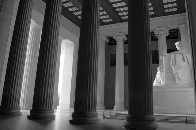 Lincoln Memorial in morning light — black and white · 12