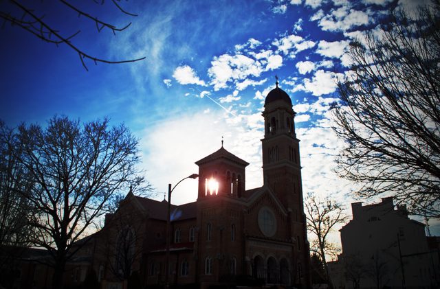 Church beneath an evening sky